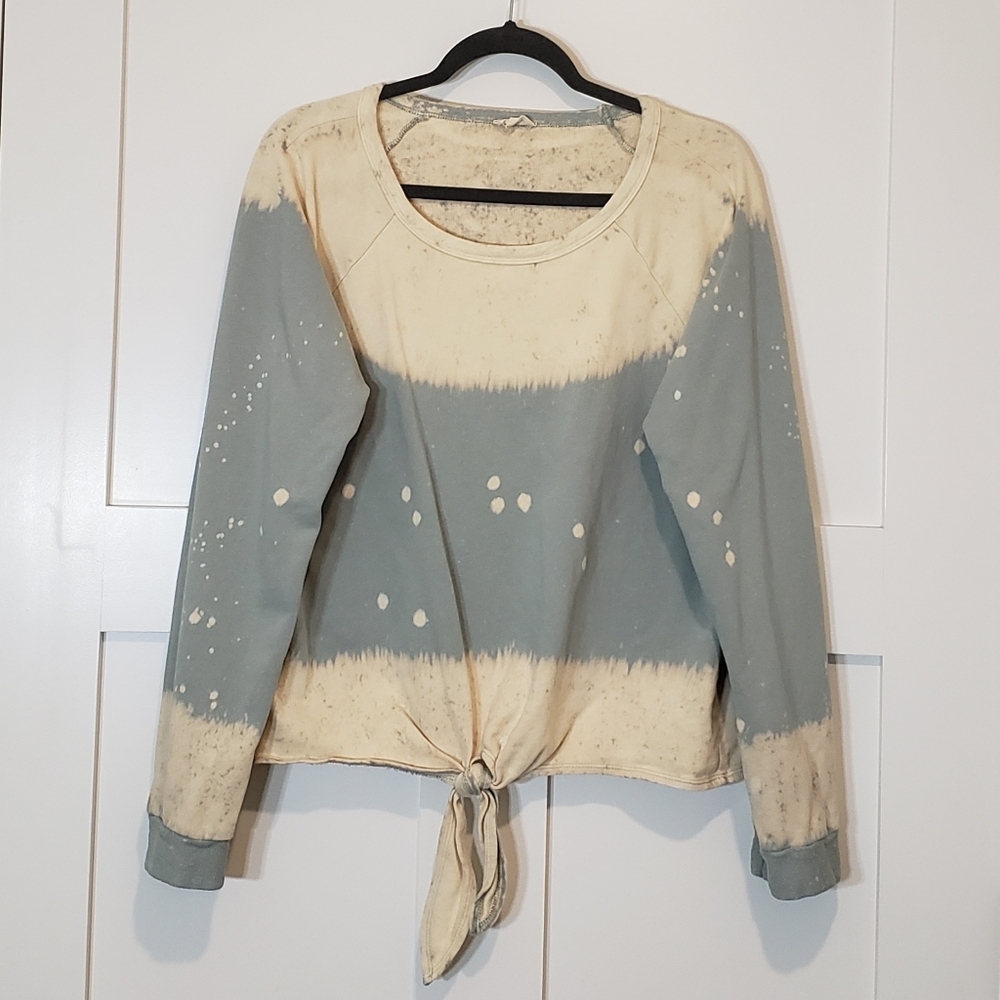 Hem & Thread Mint Pullover Sweatshirt Tie Dye Bleach Front Tie Size Large